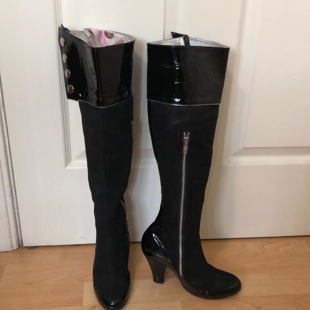 Tristan Blair Black suede and patent knee hi boots